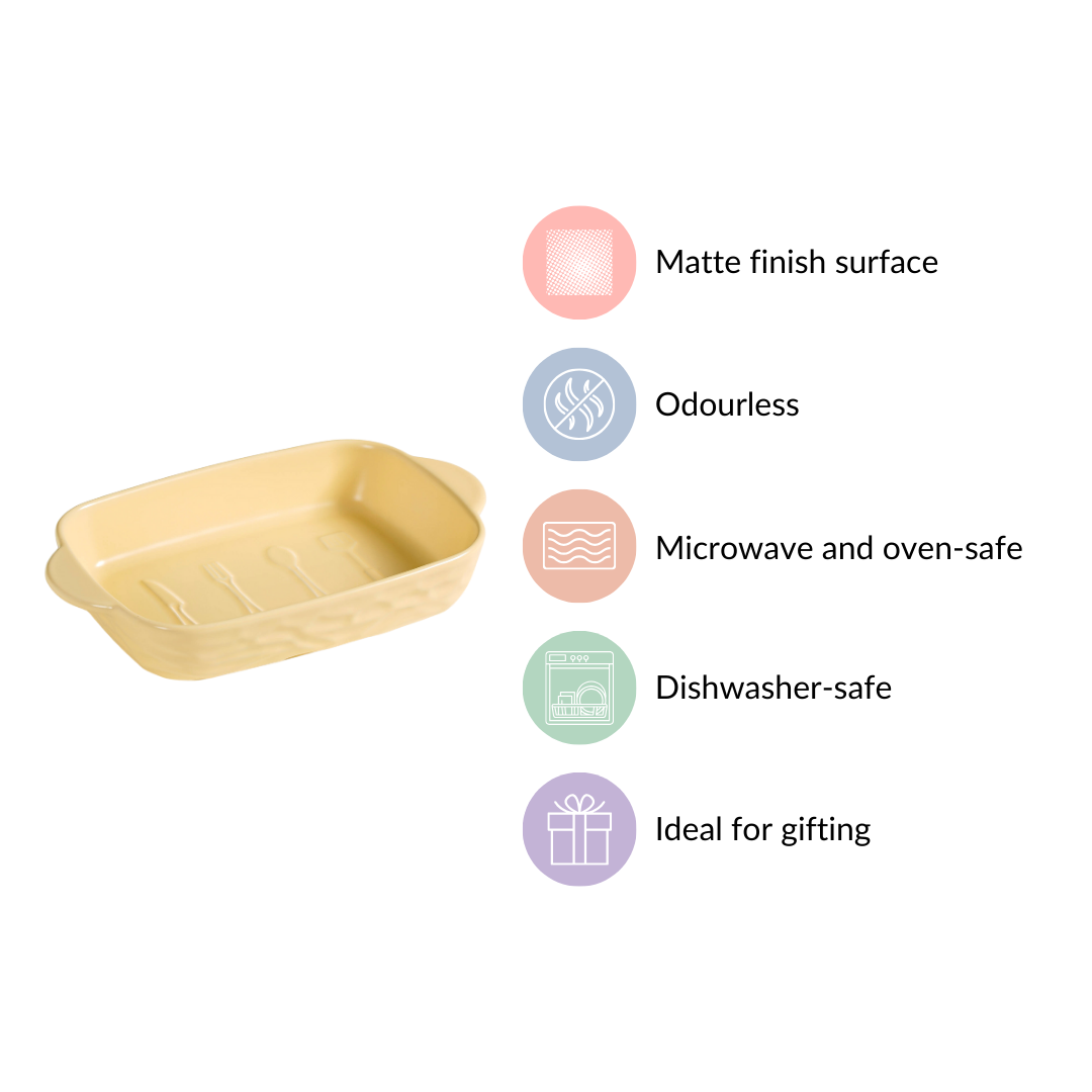 Ceramic Baking Dish With Handle Yellow 650 ml Nestasia