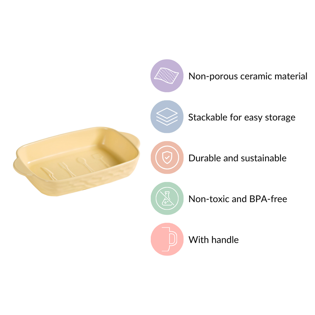 Ceramic Baking Dish With Handle Yellow 650 ml Nestasia