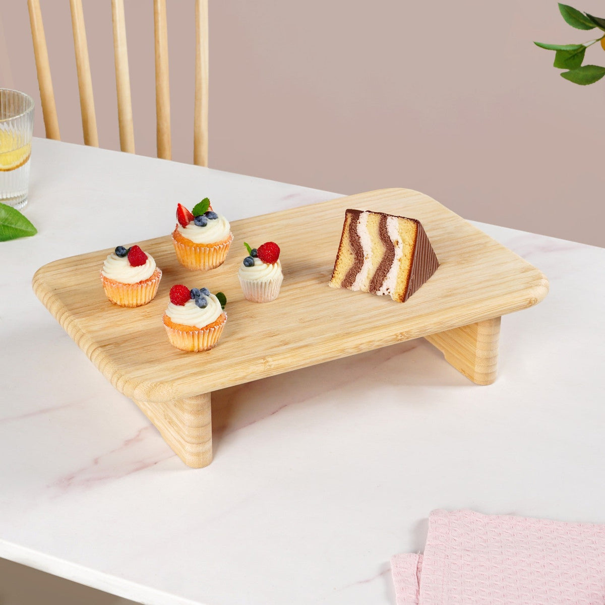 Bamboo Pedestal Serving Platter 13 Inch Nestasia