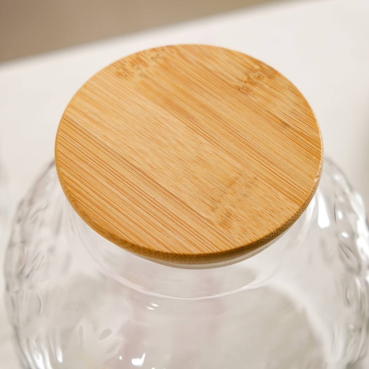 Diamond Glass Storage Jars with Bamboo Lid Set of 2 1400ml Nestasia