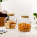 Diamond Glass Storage Jars with Bamboo Lid Set of 2 1400ml Nestasia