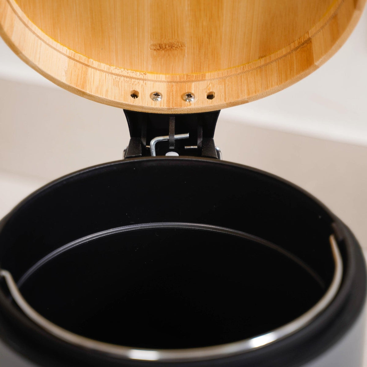 Modbin Bamboo Lid Metal Dustbin With Bucket Black 3000ml Nestasia