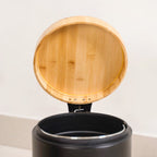 Modbin Bamboo Lid Metal Dustbin With Bucket Black 3000ml Nestasia