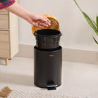 Modbin Bamboo Lid Metal Dustbin With Bucket Black 3000ml Nestasia