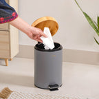 Modbin Bamboo Lid Metal Dustbin Grey 3000ml Nestasia
