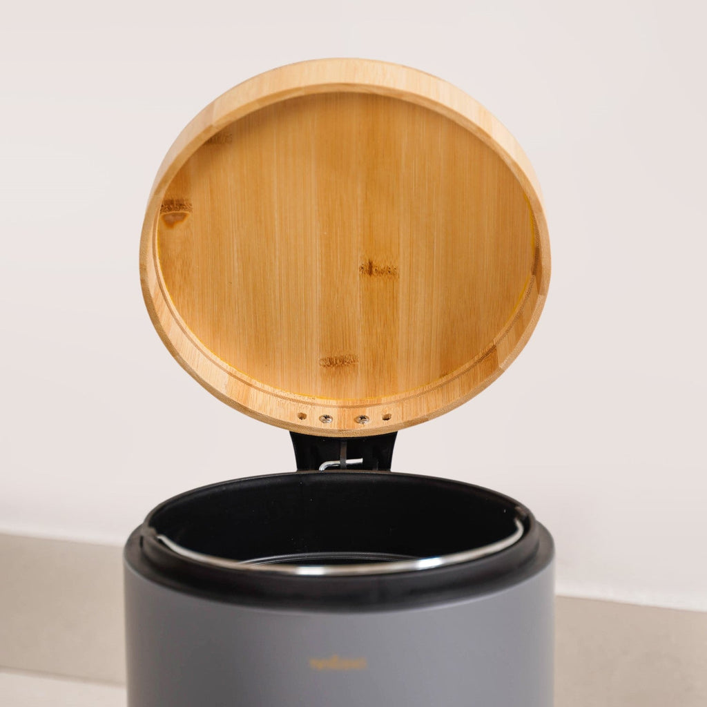 Modbin Bamboo Lid Metal Dustbin Grey 3000ml Nestasia