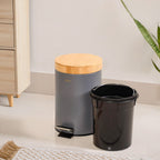 Modbin Bamboo Lid Metal Dustbin Grey 3000ml Nestasia