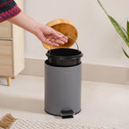 Modbin Bamboo Lid Metal Dustbin Grey 3000ml Nestasia