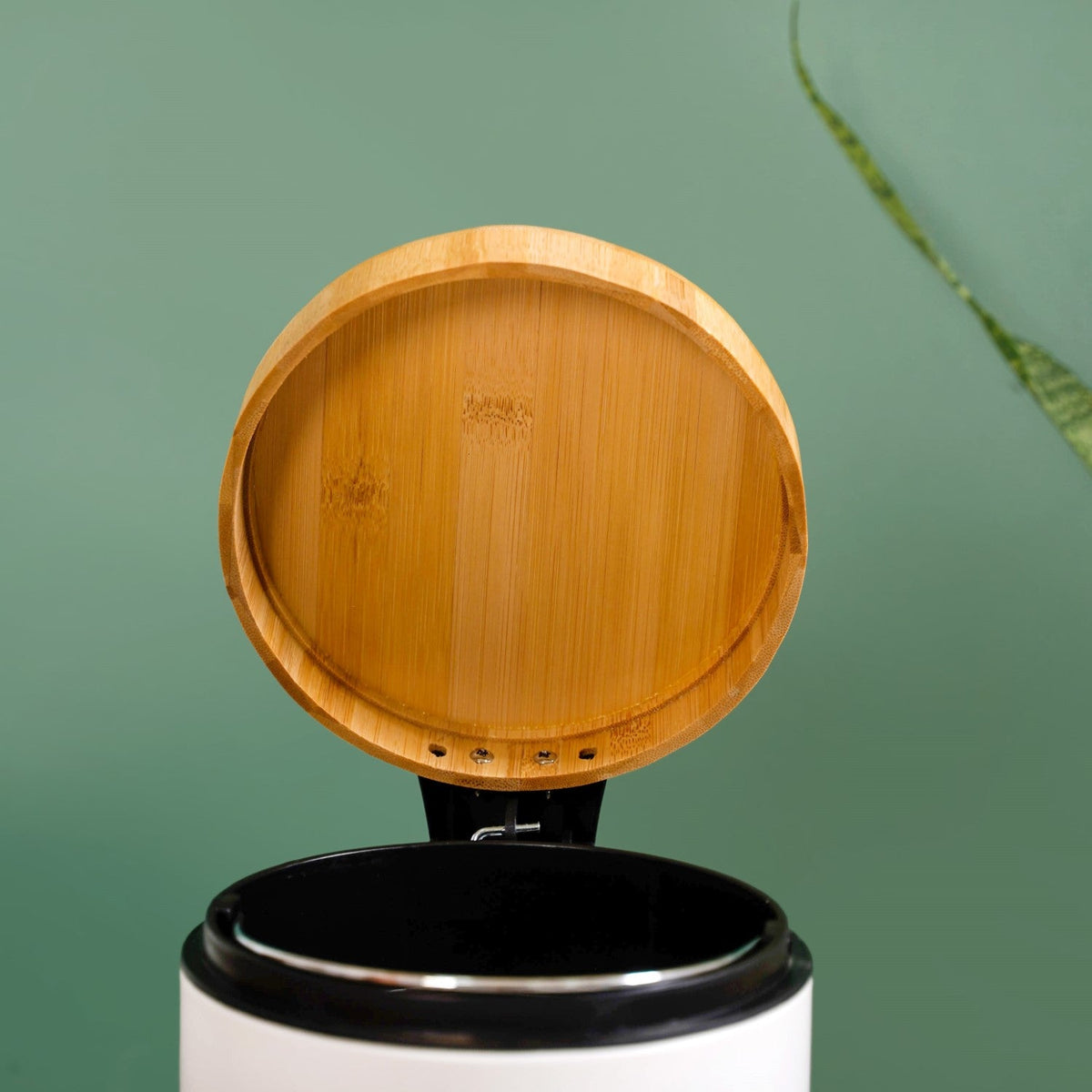 Modbin Bamboo Lid Metal Dustbin With Bucket White 3000ml Nestasia