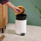 Modbin Bamboo Lid Metal Dustbin With Bucket White 3000ml Nestasia