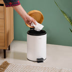 Modbin Bamboo Lid Metal Dustbin With Bucket White 3000ml Nestasia