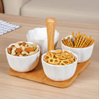 Bamboo Platter With Ceramic Bowls Set Of 5 Nestasia