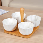 Bamboo Platter With Ceramic Bowls Set Of 5 Nestasia