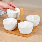 Bamboo Platter With Ceramic Bowls Set Of 5 Nestasia