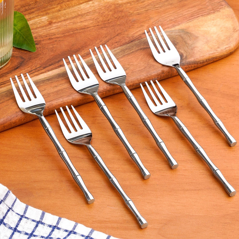 Bamboo Inspired Stainless Steel Fork Set Of 6 Nestasia