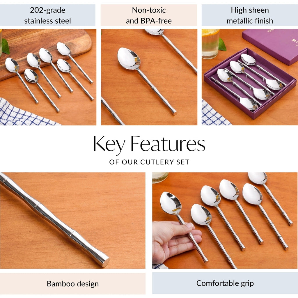 Bamboo Inspired Stainless Steel Table Spoon Set Of 6 Nestasia