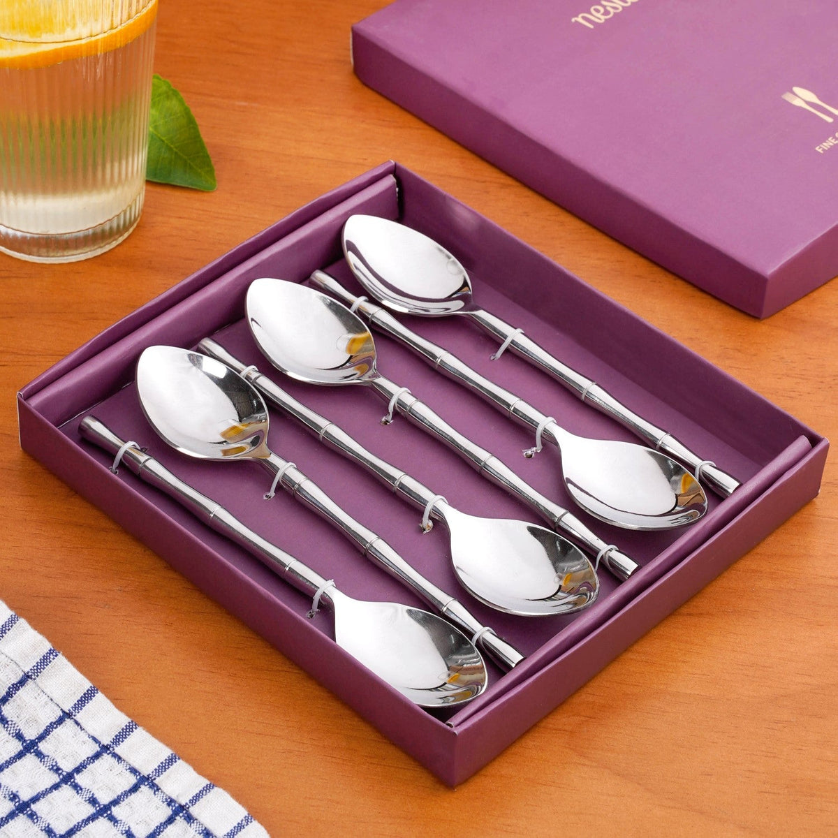 Bamboo Inspired Stainless Steel Table Spoon Set Of 6 Nestasia