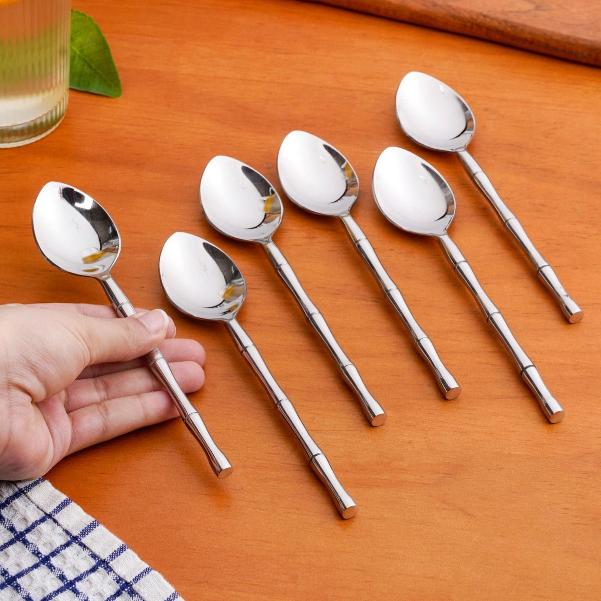 Bamboo Inspired Stainless Steel Table Spoon Set Of 6 Nestasia