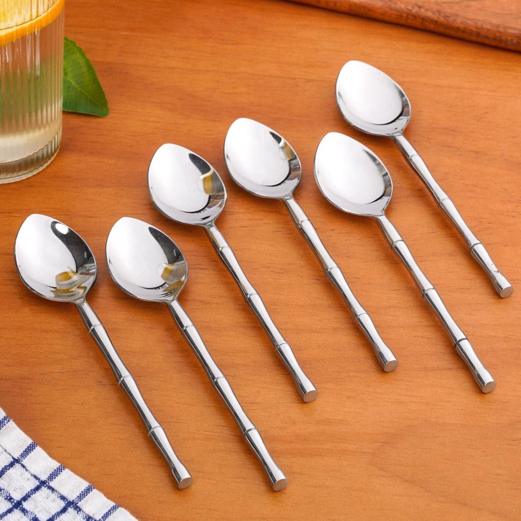 Bamboo Inspired Stainless Steel Table Spoon Set Of 6 Nestasia