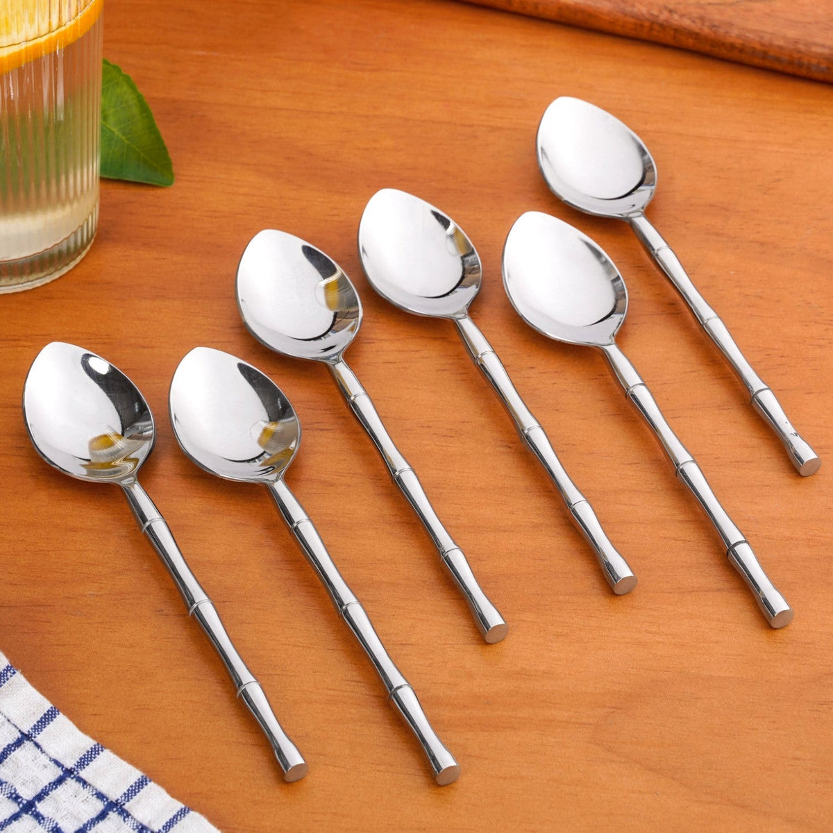 Bamboo Inspired Stainless Steel Table Spoon Set Of 6 Nestasia