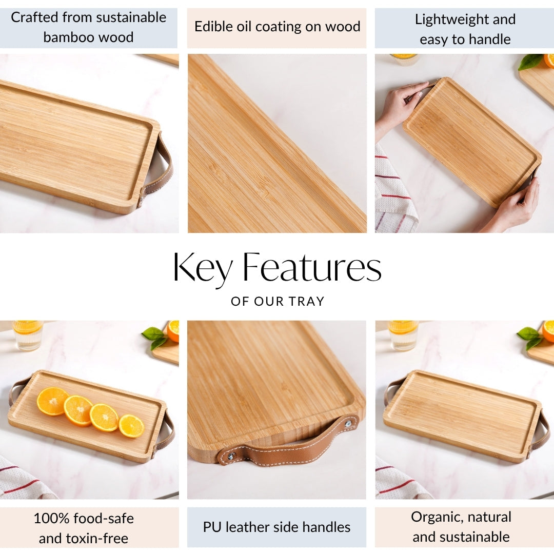 Bamboo Tray With Leather Handles 12inch Nestasia