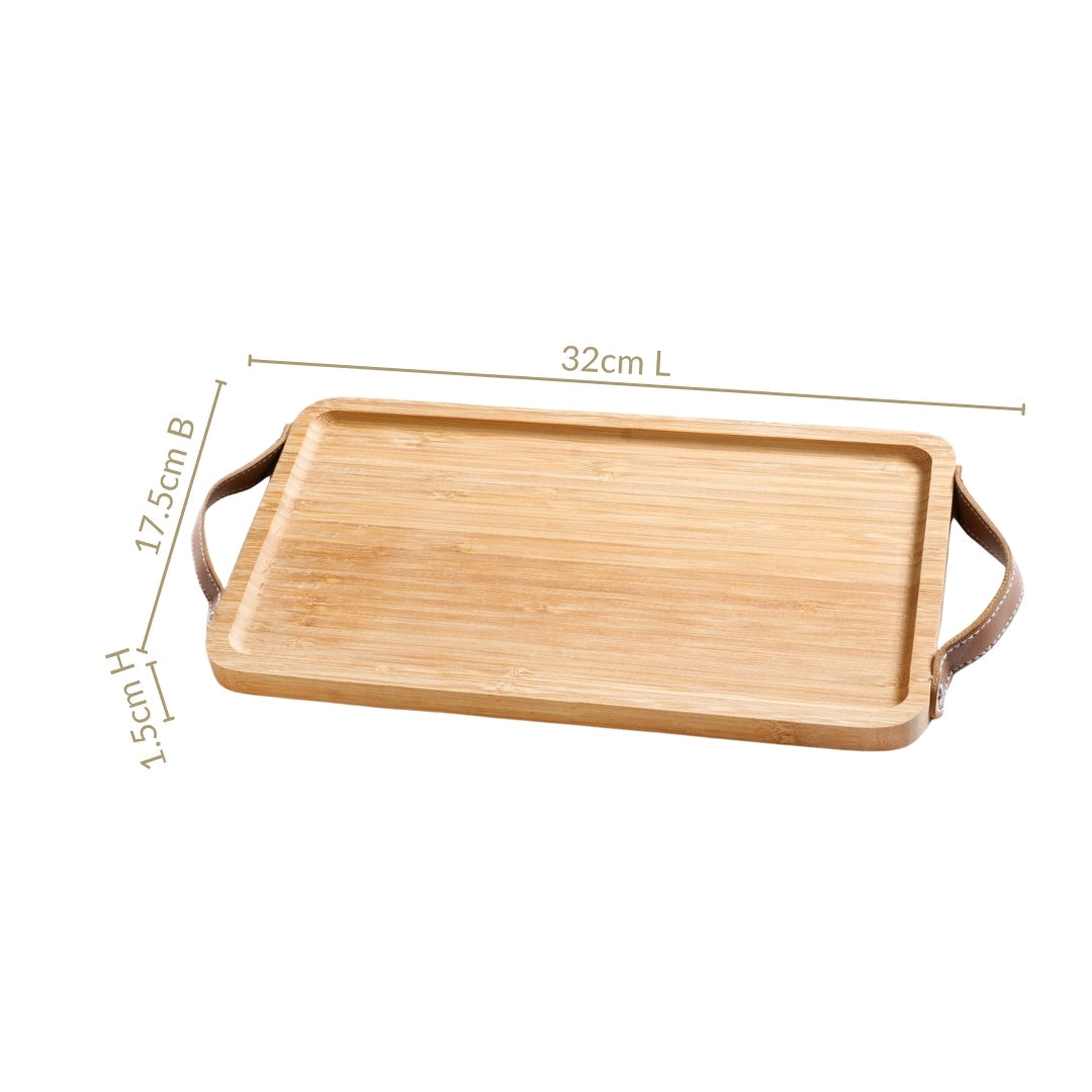 Bamboo Tray With Leather Handles 12inch Nestasia
