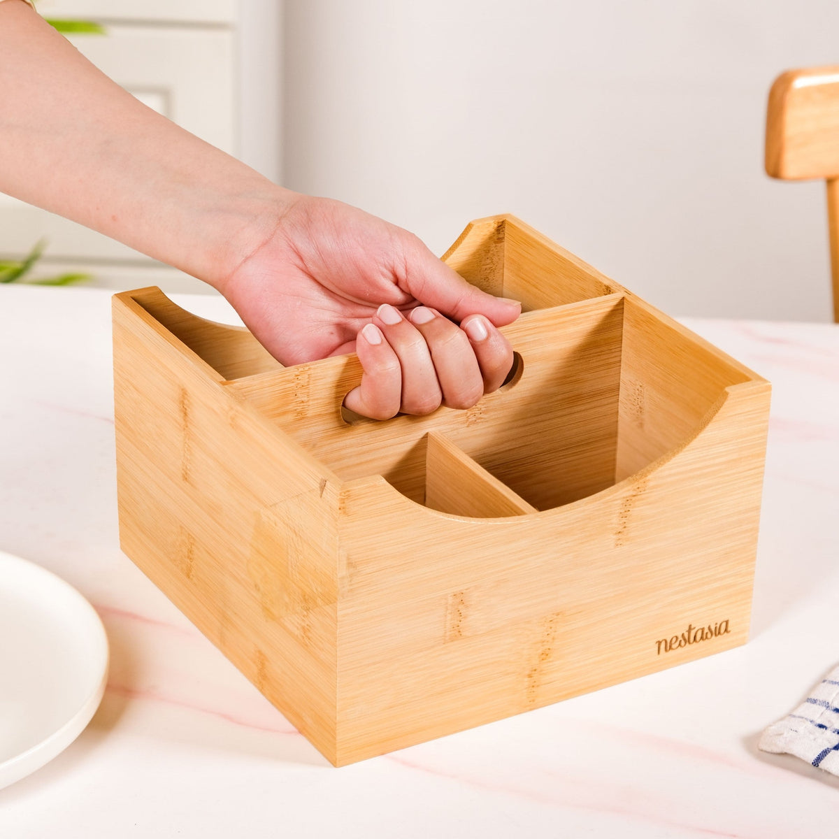 Bamboo Cutlery Caddy With Handle Nestasia