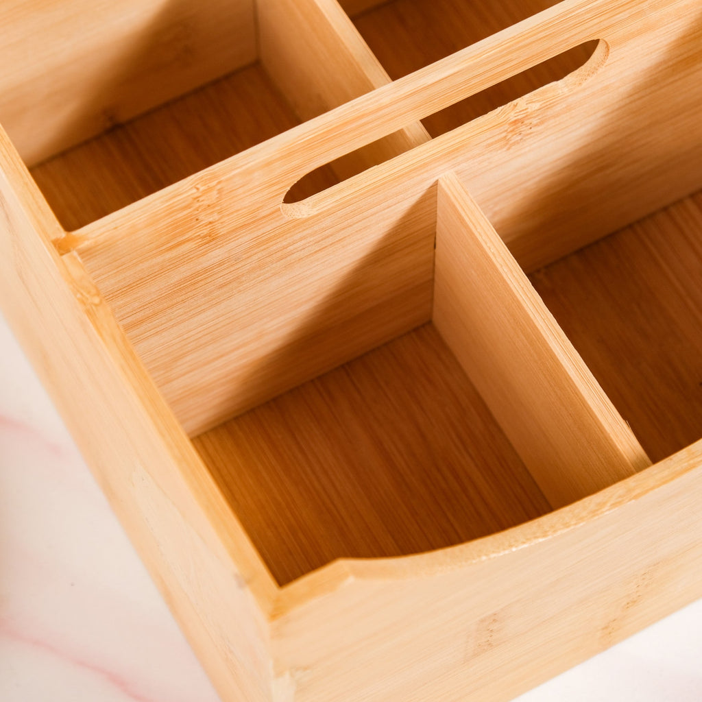 Bamboo Cutlery Caddy With Handle Nestasia