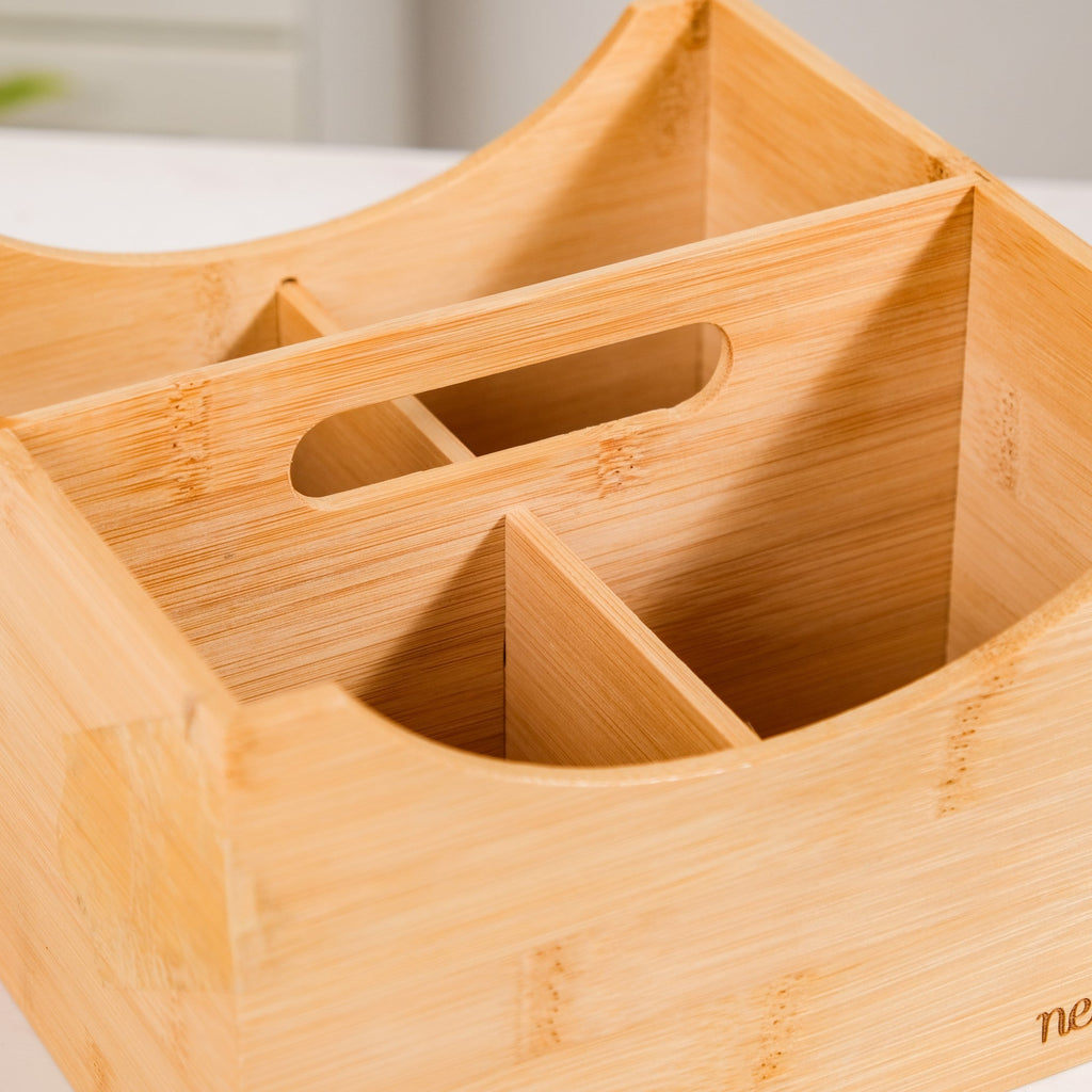 Bamboo Cutlery Caddy With Handle Nestasia