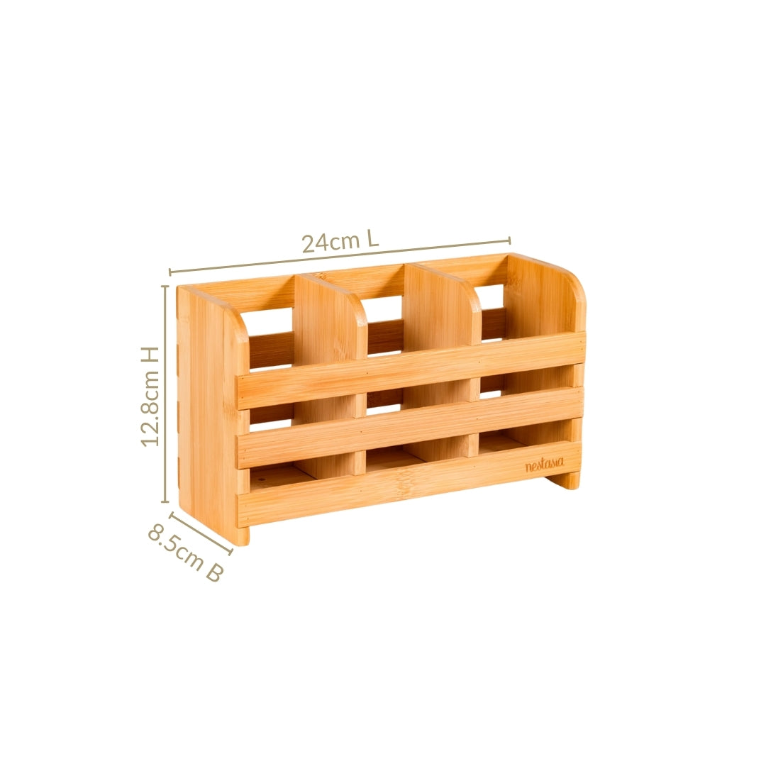 Bamboo Wood Cutlery Holder With 3 Sections Nestasia