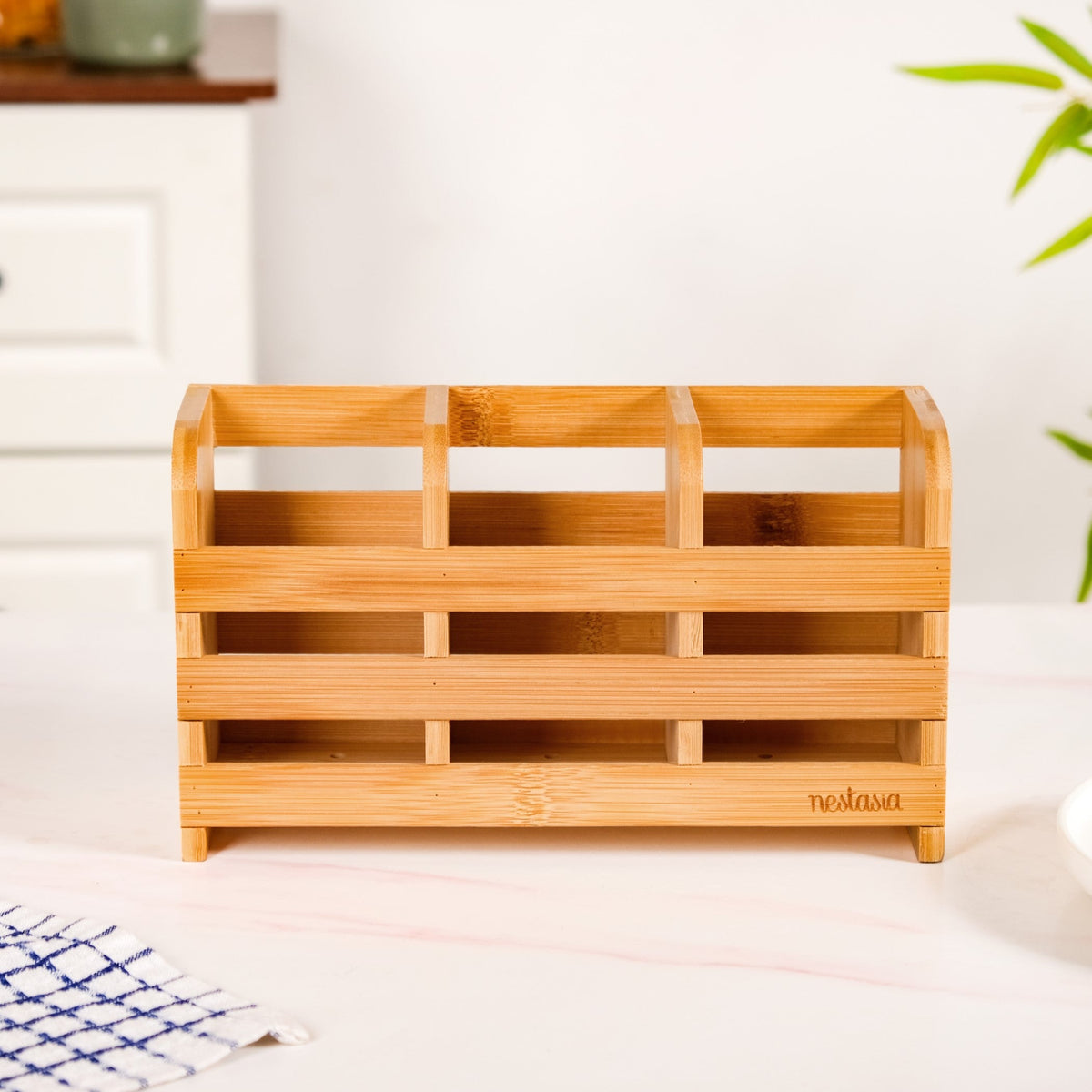 Bamboo Wood Cutlery Holder With 3 Sections Nestasia