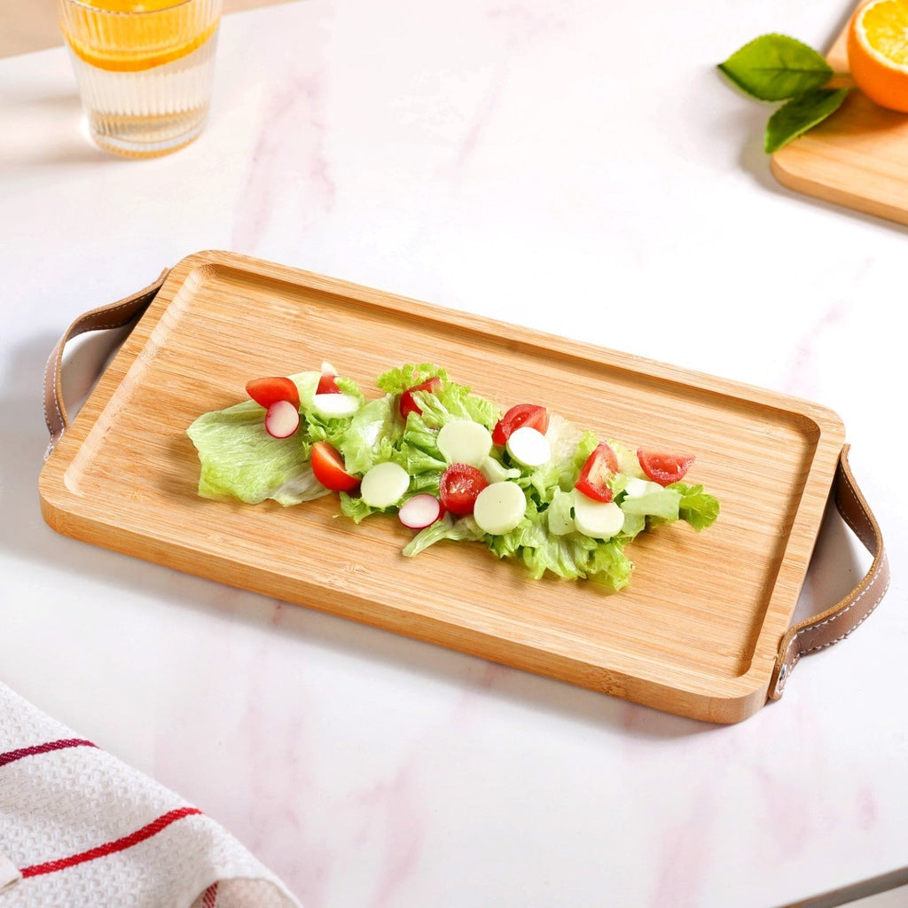 Bamboo Tray With Leather Handles 12inch Nestasia