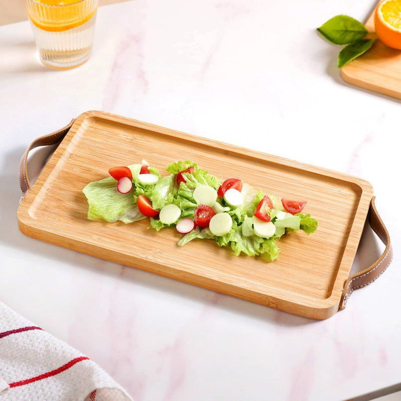 Bamboo Tray With Leather Handles 12inch Nestasia