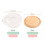 Bamboo Wood Cake Stand With Cloche 25cm Nestasia
