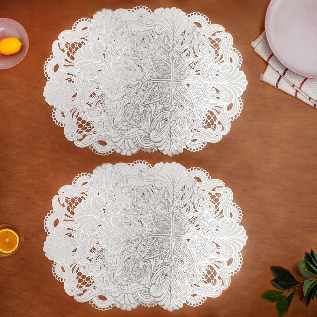 Baroque Bloom Table Mat White Silver Set Of 6 Nestasia