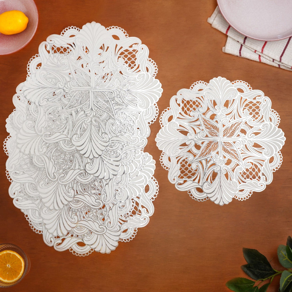 Baroque Bloom Table Mat White Silver Set Of 6 Nestasia