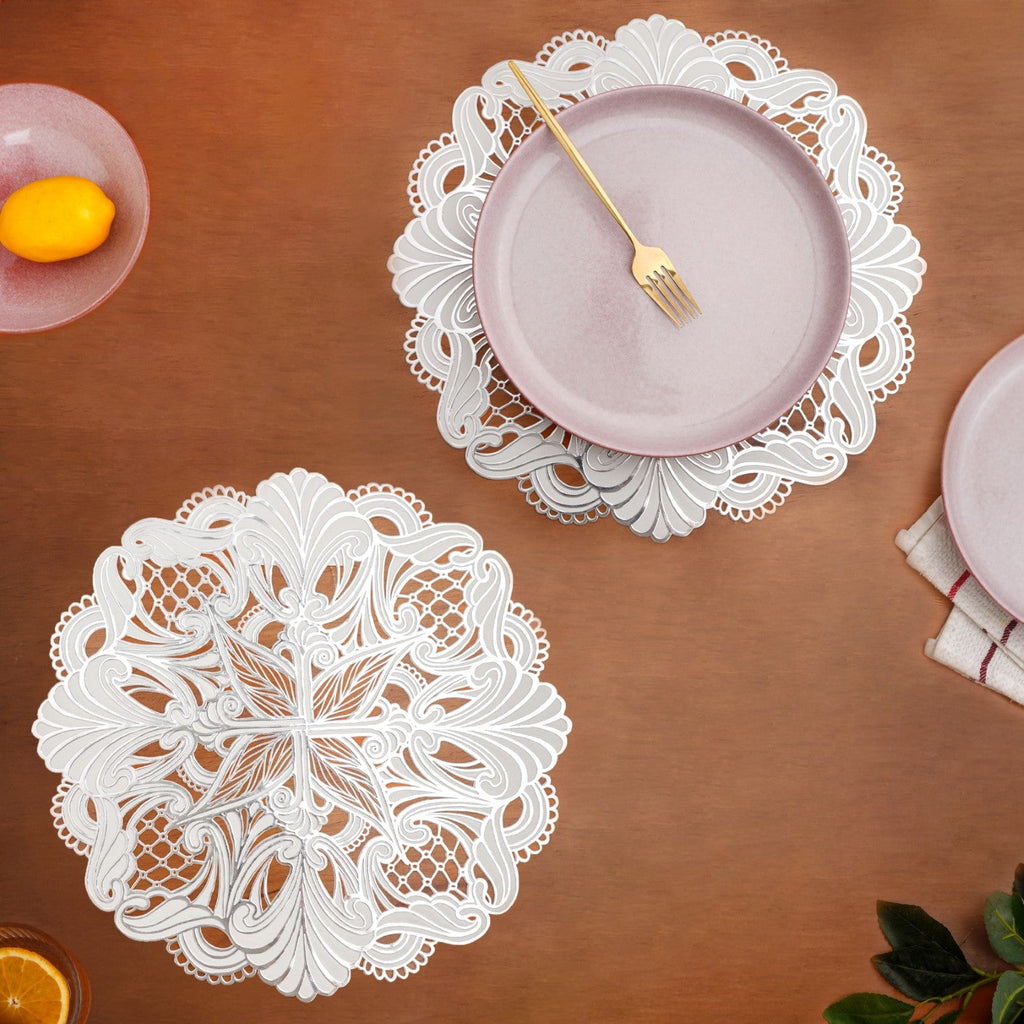 Baroque Bloom Table Mat White Silver Set Of 6 Nestasia