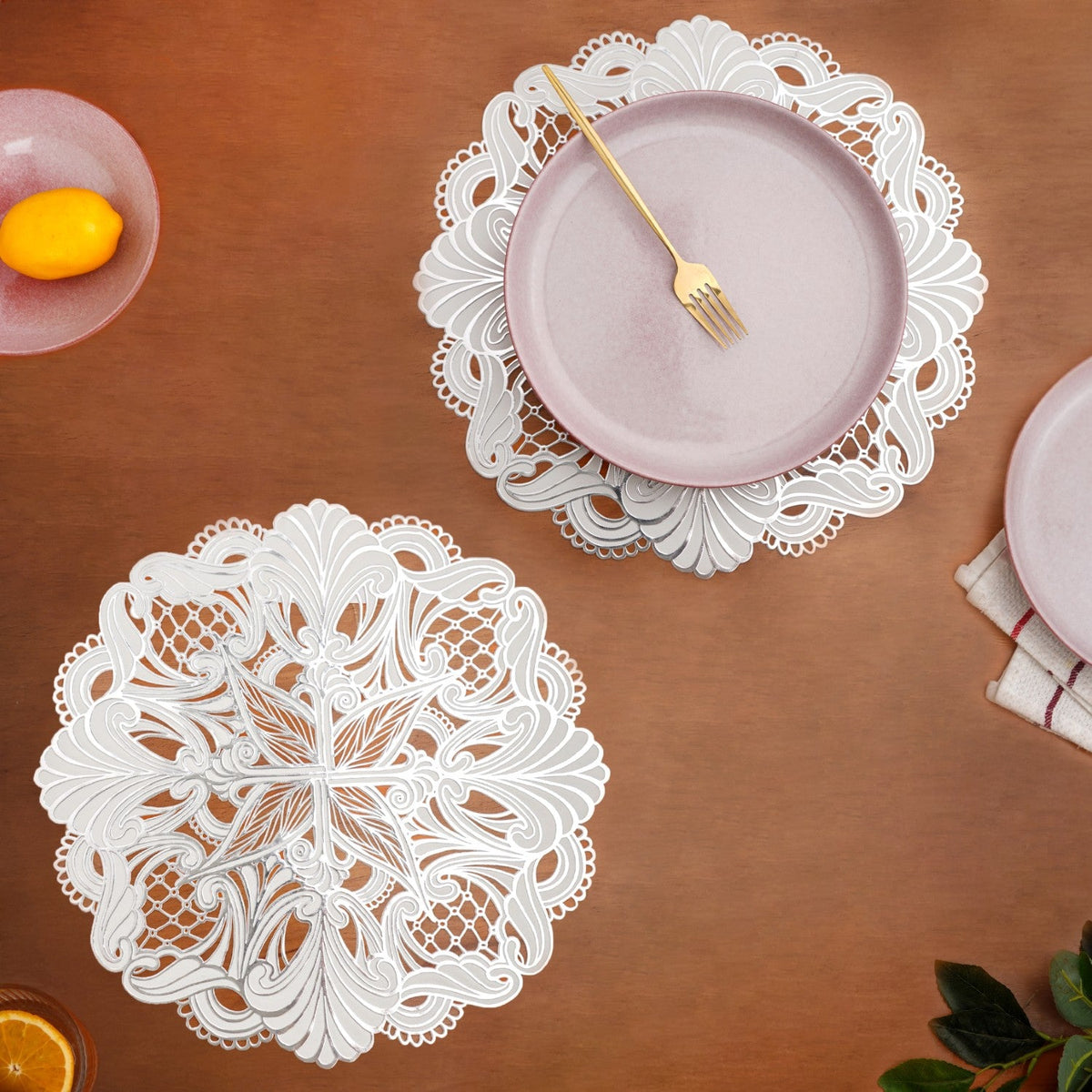 Baroque Bloom Table Mat White Silver Set Of 6 Nestasia