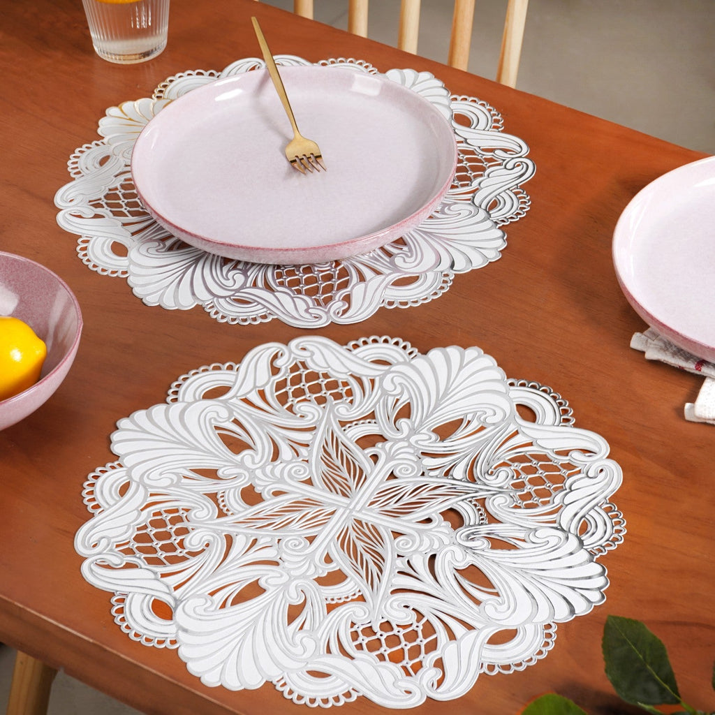 Baroque Bloom Table Mat White Silver Set Of 6 Nestasia