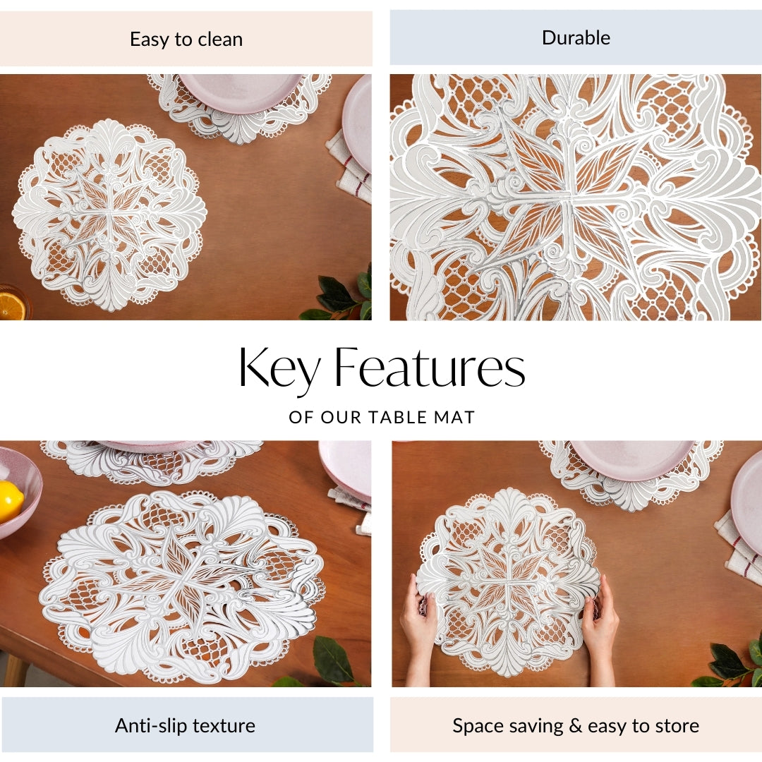 Baroque Bloom Table Mat White Silver Set Of 6 Nestasia