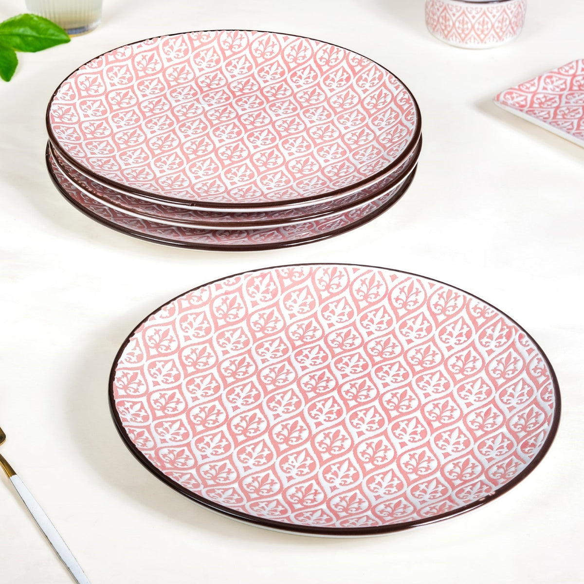 Baroque Pink 16 Piece Ceramic Dinner Set For 4 Nestasia