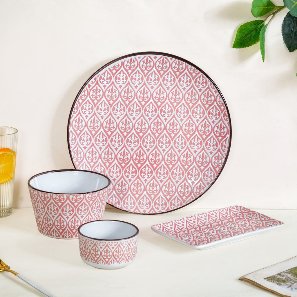 Baroque Pink 16 Piece Ceramic Dinner Set For 4 Nestasia