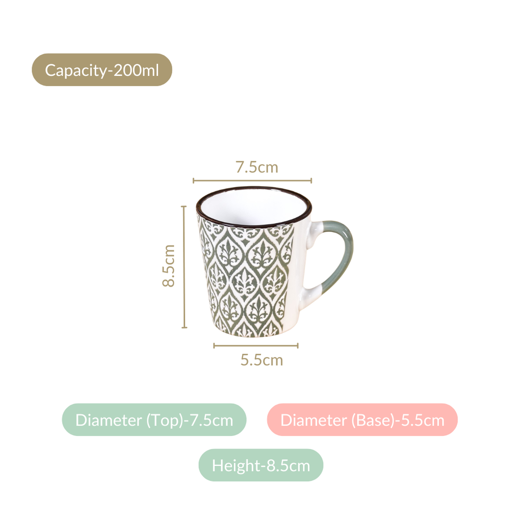 Baroque Tea Cup Set Of 6 Sage Green 200ml Nestasia