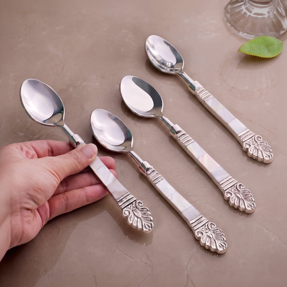 Mother Of Pearl Baroque Dessert Spoon Set Of 4 Nestasia