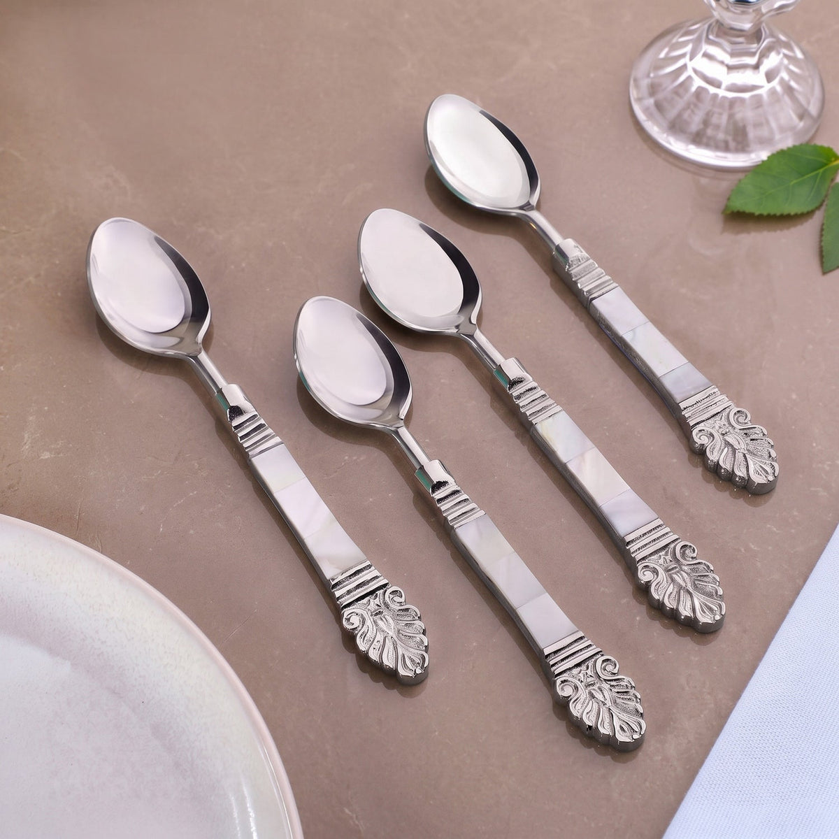 Mother Of Pearl Baroque Dessert Spoon Set Of 4 Nestasia