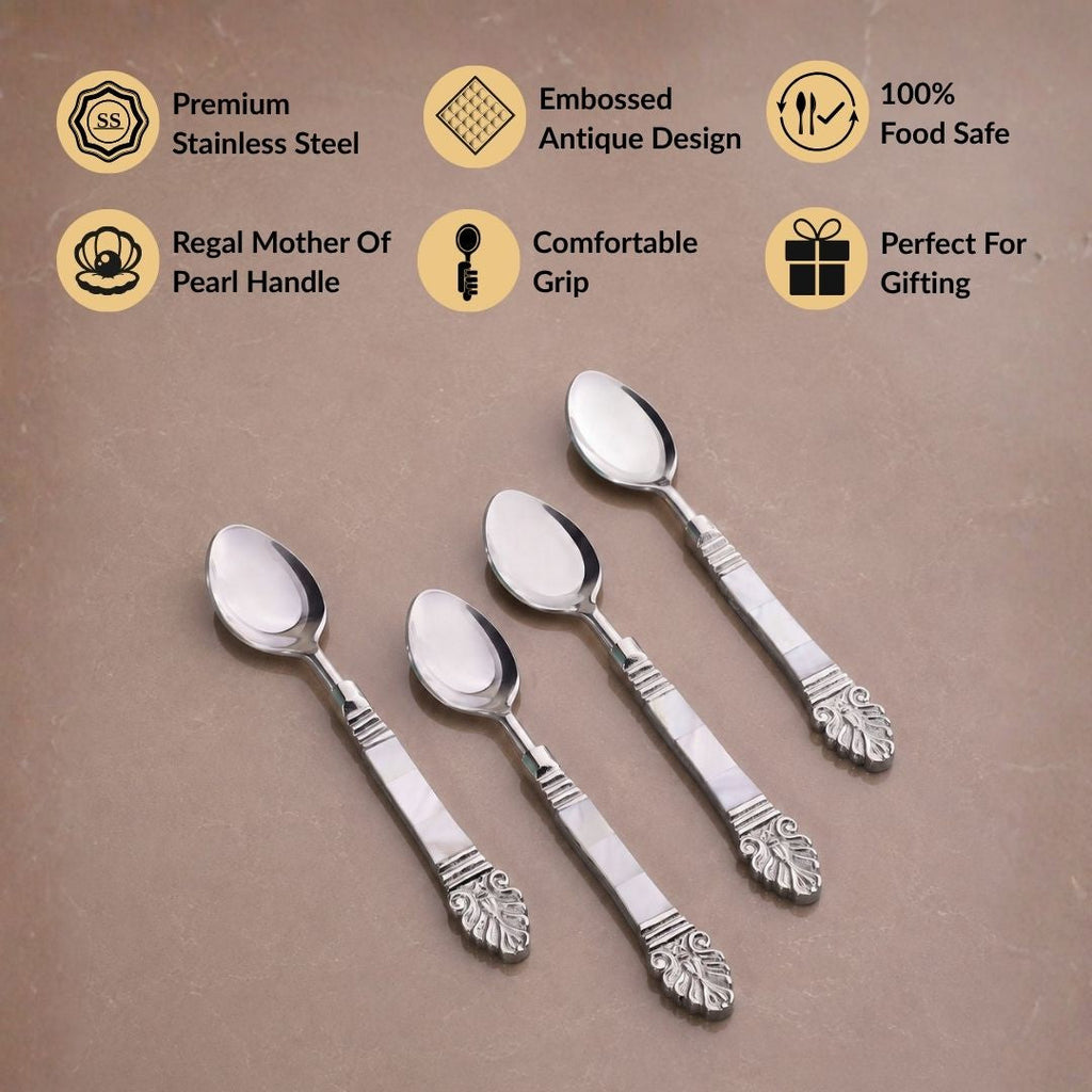 Mother Of Pearl Baroque Dessert Spoon Set Of 4 Nestasia