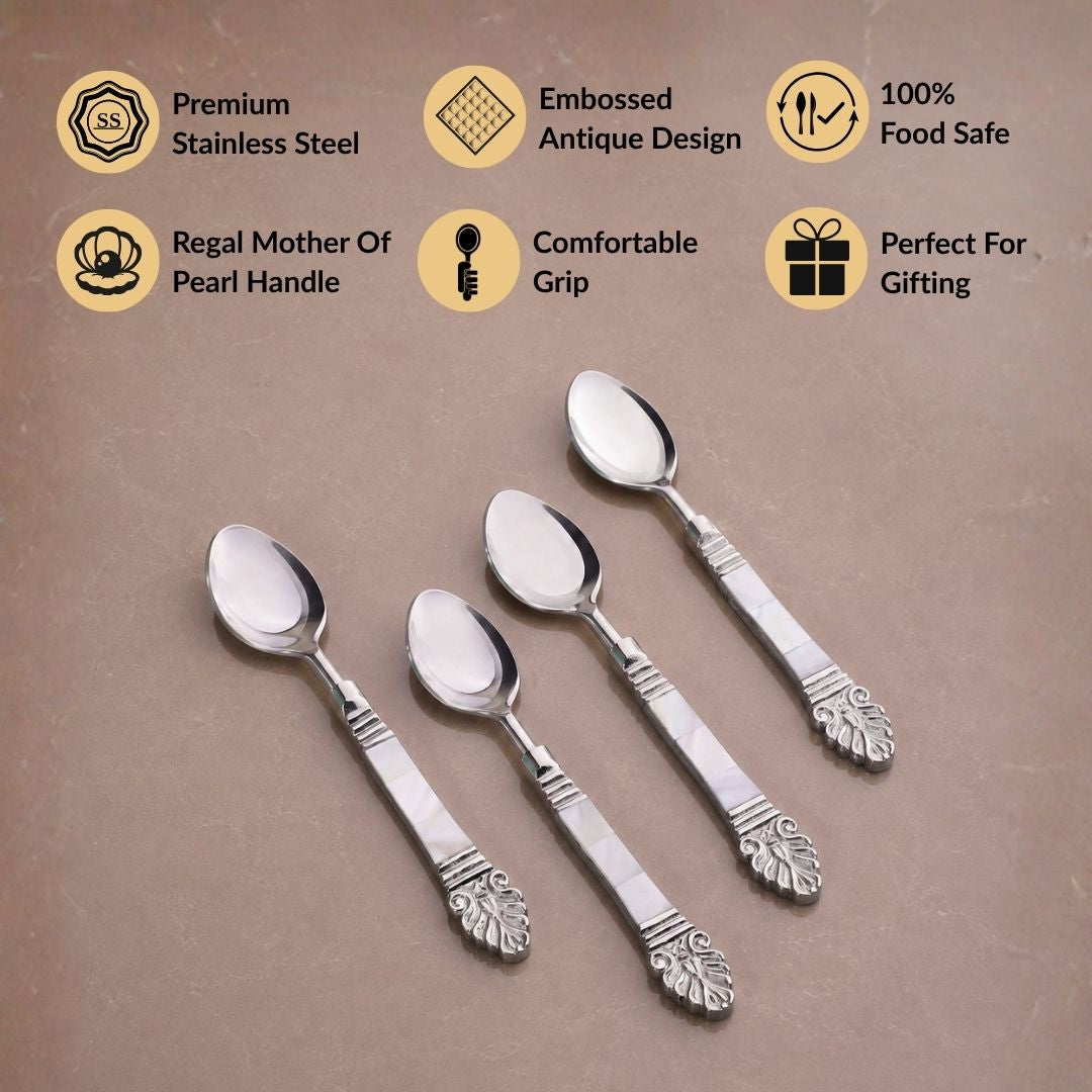 Mother Of Pearl Baroque Dessert Spoon Set Of 4 Nestasia