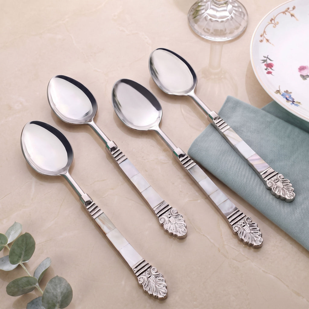 Baroque Dinner Spoon With Mother Of Pearl Inlay Set Of 4 Nestasia