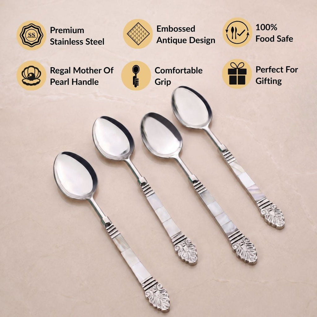 Baroque Dinner Spoon With Mother Of Pearl Inlay Set Of 4 Nestasia