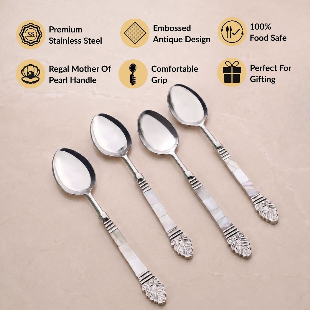 Baroque Dinner Spoon With Mother Of Pearl Inlay Set Of 4 Nestasia